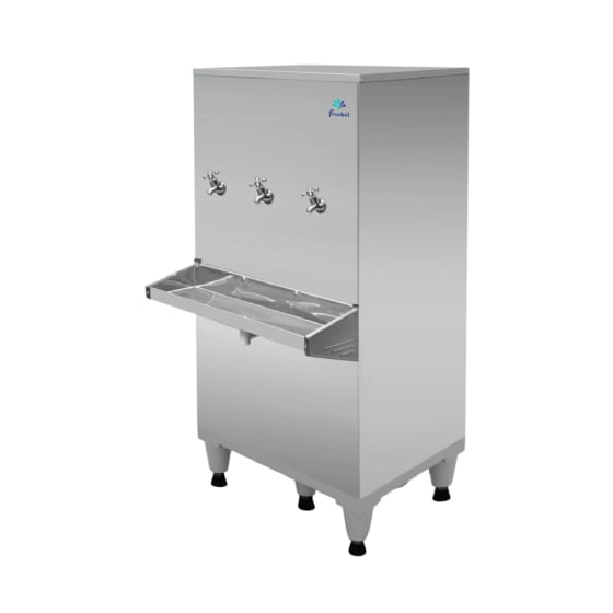 Bebedouro Industrial de Coluna 3 Torneiras Geladas 100 Litros Inox 110V Frisbel