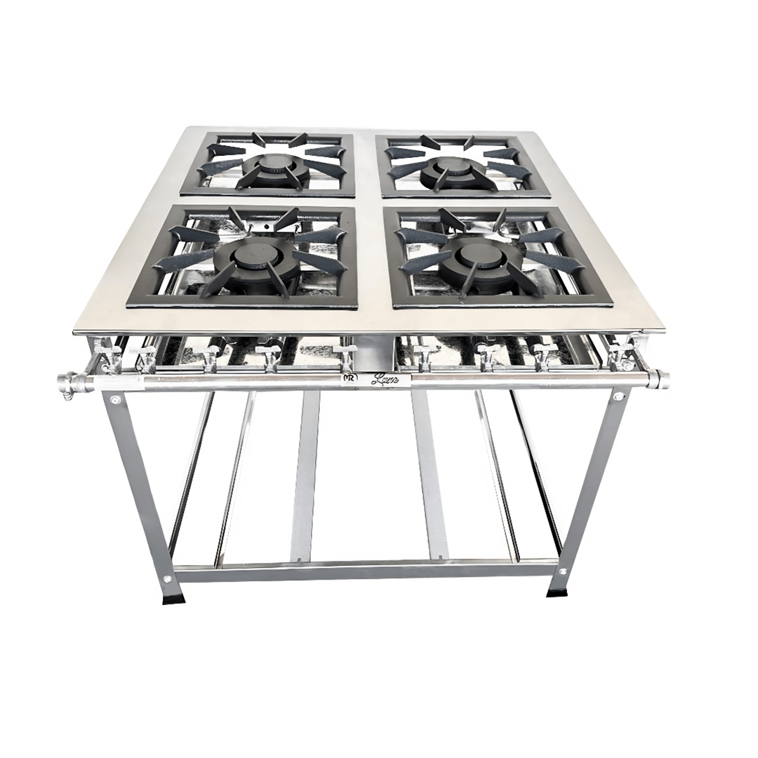 Fogão Industrial 4 Bocas Duplas 40 x 40 Perfil 8 Inox Baixa Pressão Luxo MR Fogões