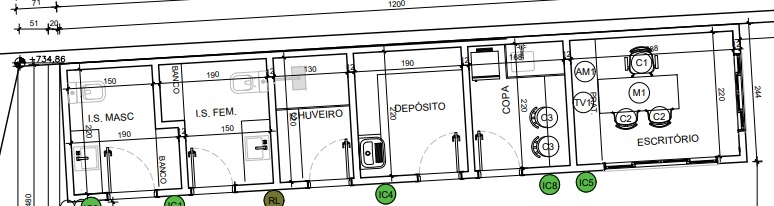 Container para escritório, banheiros, depósito, Copa e vestiários (quadra tenis)